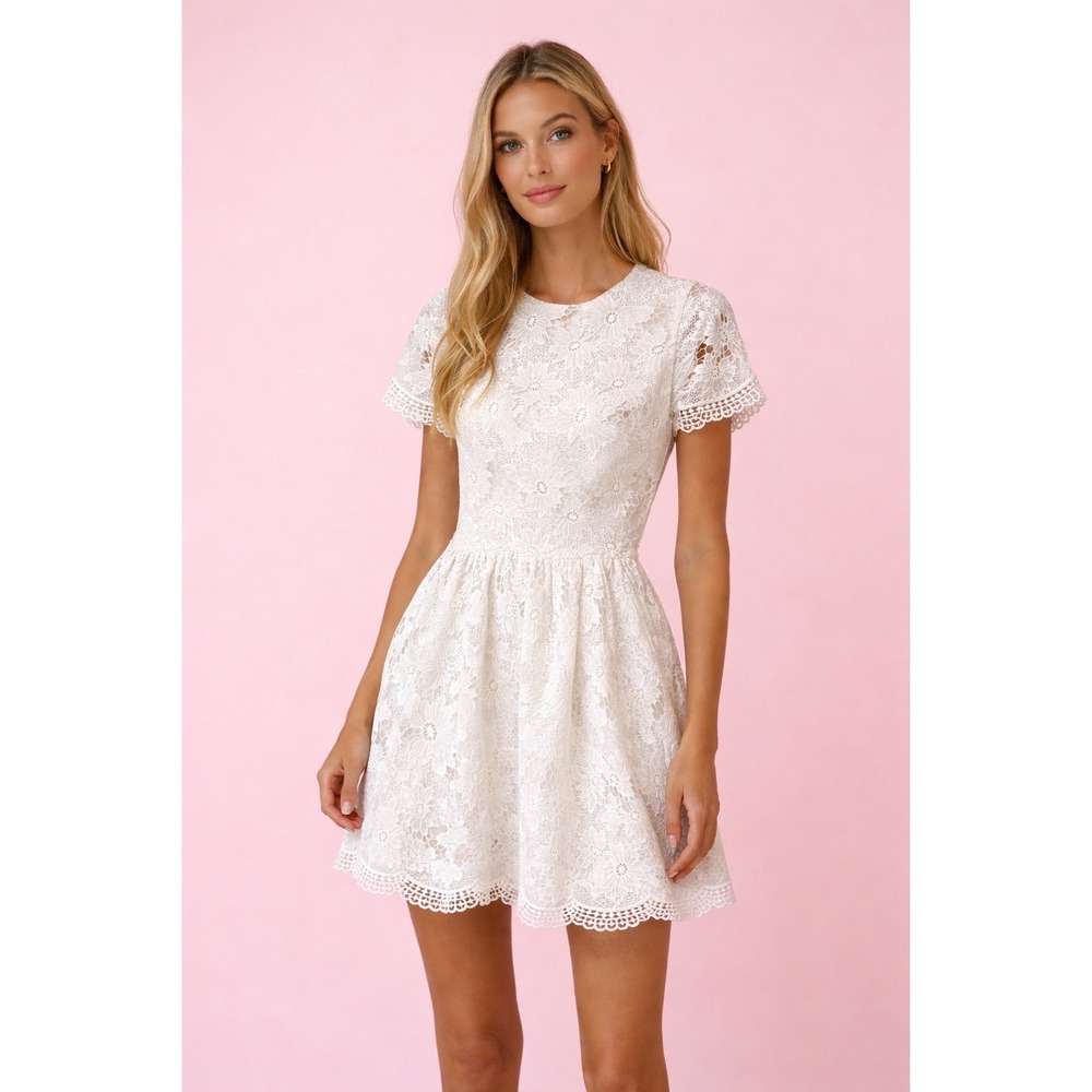 Alice‎ + Olivia White Lace Mini Dress 0 Bridal Shower Bachelorette Romantic